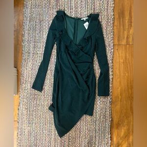FAVLUX Asymmetrical Dark Green Sparkle Dress - LARGE NEW